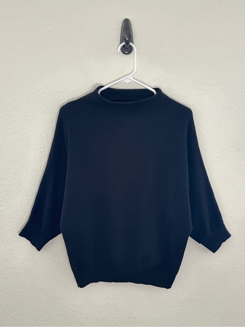 R Label Sweater Women S/M Black Organic Cotton Cashmere‎ Mock Neck Dolman Sleeve